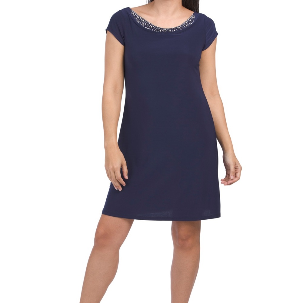 Boat Neck Beaded Short Sleeve Dress